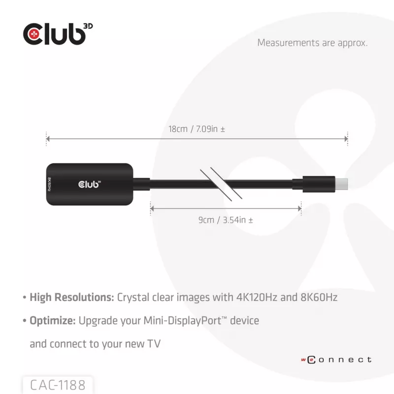 Adaptador club 3d Mini DisplayPort 1.4 para HDMI 8K60Hz M/F, ficha Mini DisplayPort