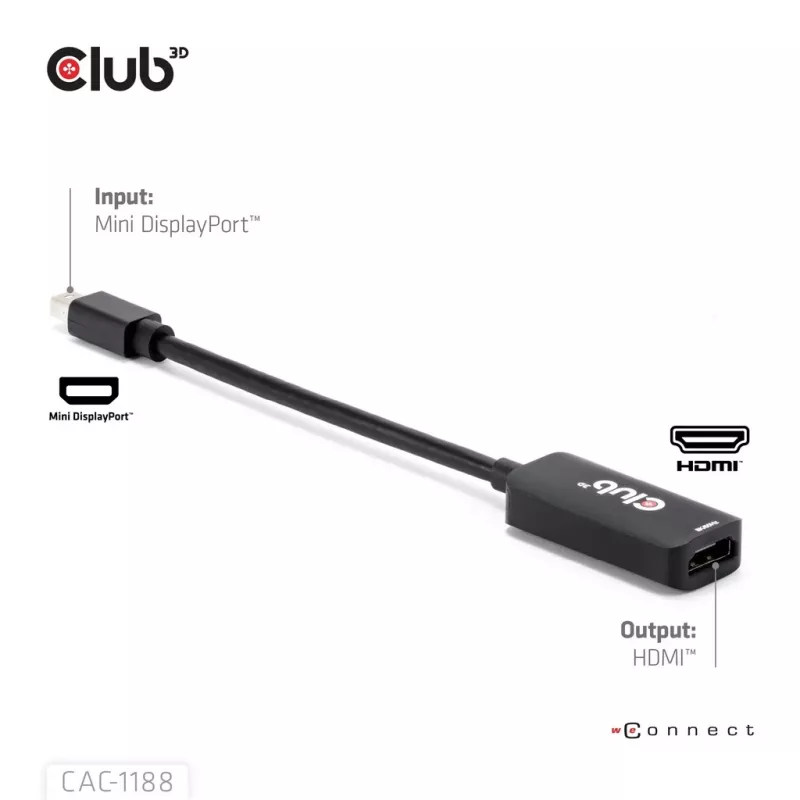 Adaptador club 3d Mini DisplayPort 1.4 para HDMI 8K60Hz M/F, ficha Mini DisplayPort