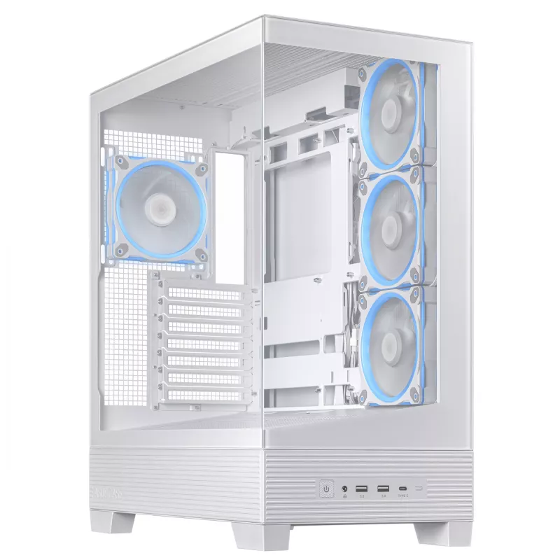 Caixa de PC ASUS A31 Plus TG ARGB WHITE midi tower — ATX, vidro temperado, ARGB, 3x120mm + 1x120mm ventoinhas, GPU 38 cm, dissipador de CPU 165 mm