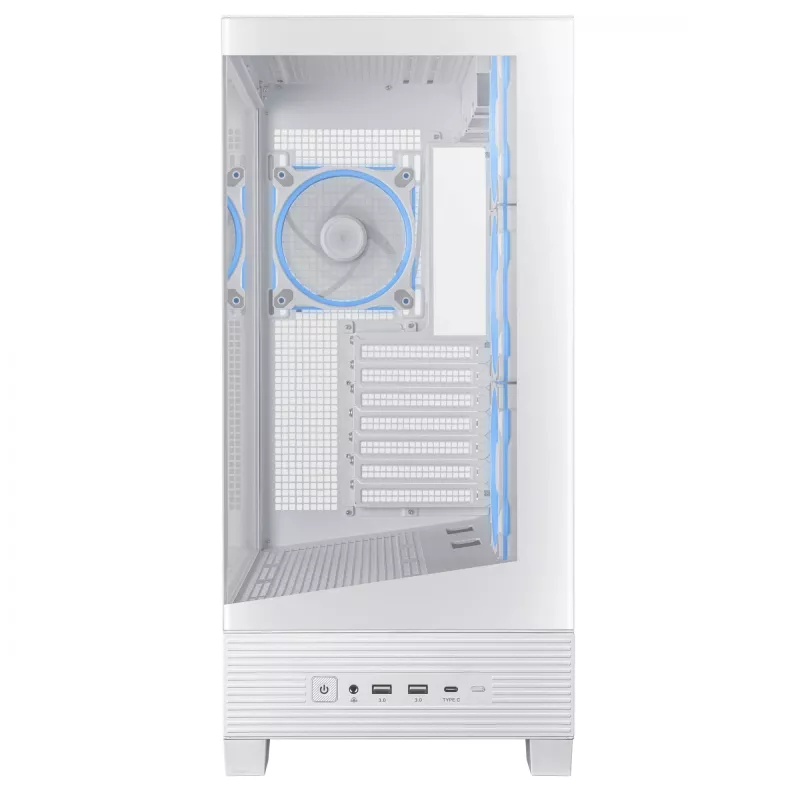 Caixa de PC ASUS A31 Plus TG ARGB WHITE midi tower — ATX, vidro temperado, ARGB, 3x120mm + 1x120mm ventoinhas, GPU 38 cm, dissipador de CPU 165 mm
