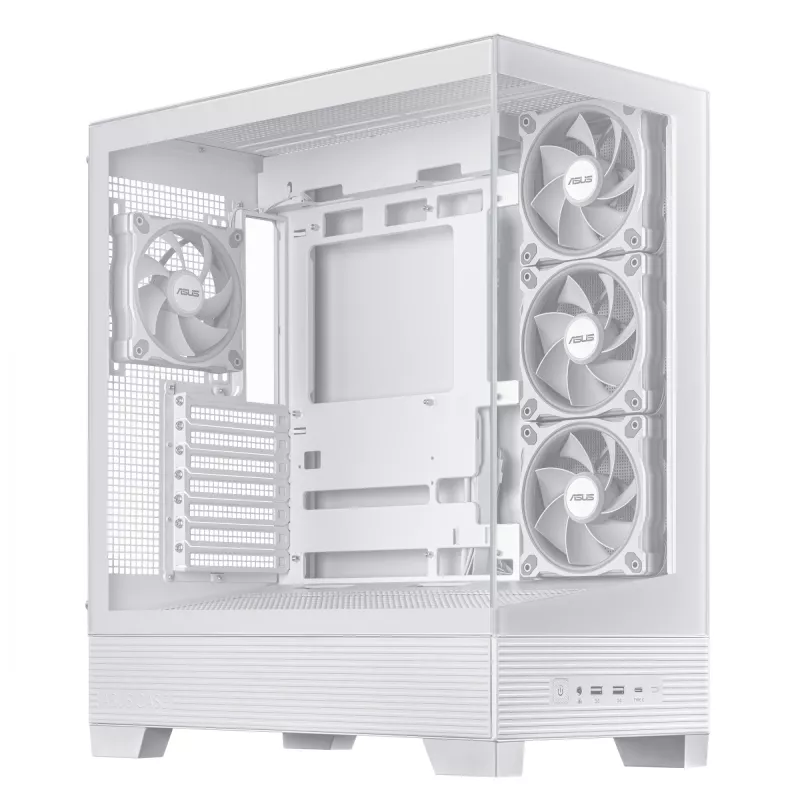 Caixa de PC ASUS A31 Plus TG ARGB WHITE midi tower — ATX, vidro temperado, ARGB, 3x120mm + 1x120mm ventoinhas, GPU 38 cm, dissipador de CPU 165 mm