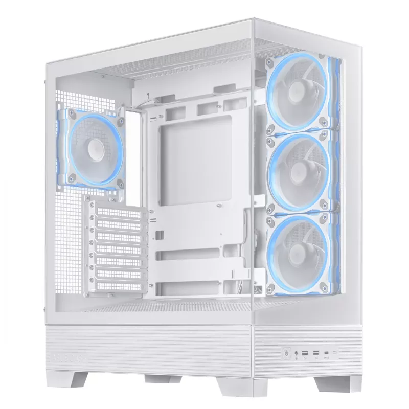 Caixa de PC ASUS A31 Plus TG ARGB WHITE midi tower — ATX, vidro temperado, ARGB, 3x120mm + 1x120mm ventoinhas, GPU 38 cm, dissipador de CPU 165 mm