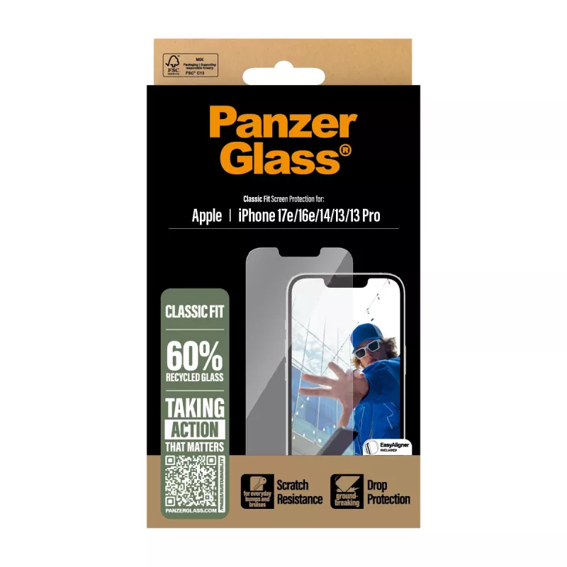 Película protetora de ecrã PanzerGlass ® iPhone 17e | 16e | 14 | 13 | 13 Pro | Classic Fit com EasyAligner