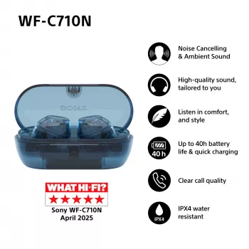 Headset Sony WFC710NL.CE7 In-Ear True Wireless Earbuds, Bluetooth 5.3, ANC, IPX4, 8,5/12 h de reprodução, azul vidro