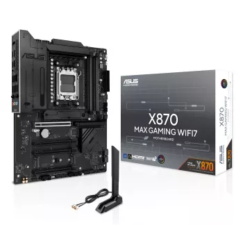 Placa-mãe ASUS X870 MAX GAMING WIFI7 ATX — AMD X870, Socket AM5, DDR5, 4 DIMM, 256 GB, Wi‑Fi 7, Bluetooth 5.4, 3 M.2, 2x USB4 Gen3x2