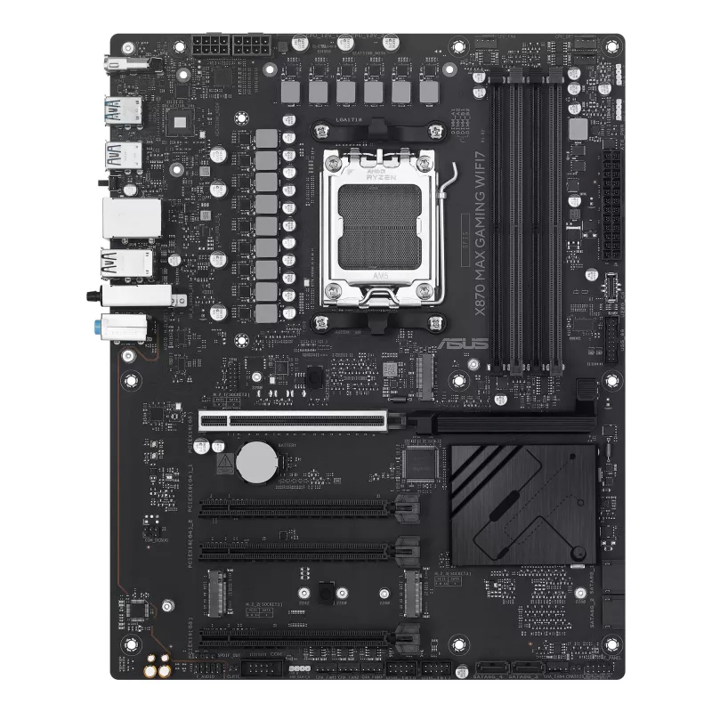 Placa-mãe ASUS X870 MAX GAMING WIFI7 ATX — AMD X870, Socket AM5, DDR5, 4 DIMM, 256 GB, Wi‑Fi 7, Bluetooth 5.4, 3 M.2, 2x USB4 Gen3x2