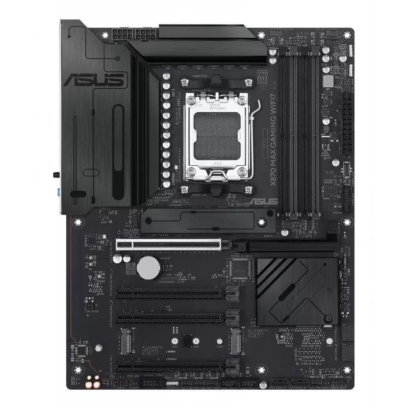 Placa-mãe ASUS X870 MAX GAMING WIFI7 ATX — AMD X870, Socket AM5, DDR5, 4 DIMM, 256 GB, Wi‑Fi 7, Bluetooth 5.4, 3 M.2, 2x USB4 Gen3x2