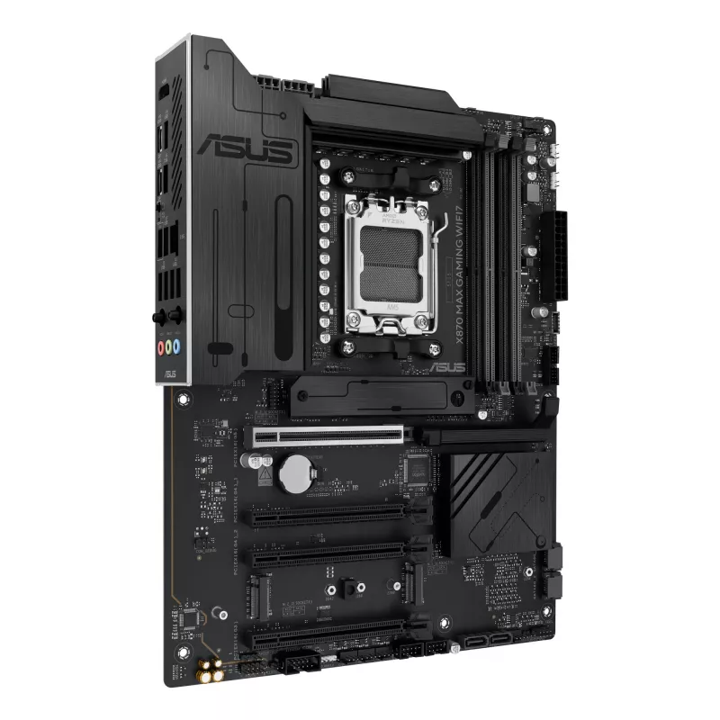 Placa-mãe ASUS X870 MAX GAMING WIFI7 ATX — AMD X870, Socket AM5, DDR5, 4 DIMM, 256 GB, Wi‑Fi 7, Bluetooth 5.4, 3 M.2, 2x USB4 Gen3x2