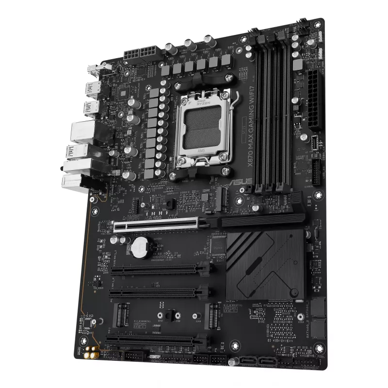 Placa-mãe ASUS X870 MAX GAMING WIFI7 ATX — AMD X870, Socket AM5, DDR5, 4 DIMM, 256 GB, Wi‑Fi 7, Bluetooth 5.4, 3 M.2, 2x USB4 Gen3x2