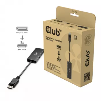 Hub CLUB3D DisplayPort™ para Triple HDMI™ 8K60Hz, DisplayPort, HDMI, 2.1b/1.4a, 13,5 Mbit/s, 120 Hz, 3840 x 2160, 7680 x 4320