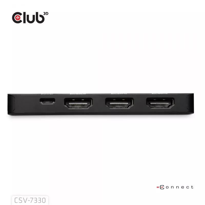 Club 3D CSV-7330 adaptador hub MST de DisplayPort 2.1 para 3x HDMI 2.1, 8K60Hz, 4K120Hz, 13,5 Gbps, HDR, HDCP 2.3, preto