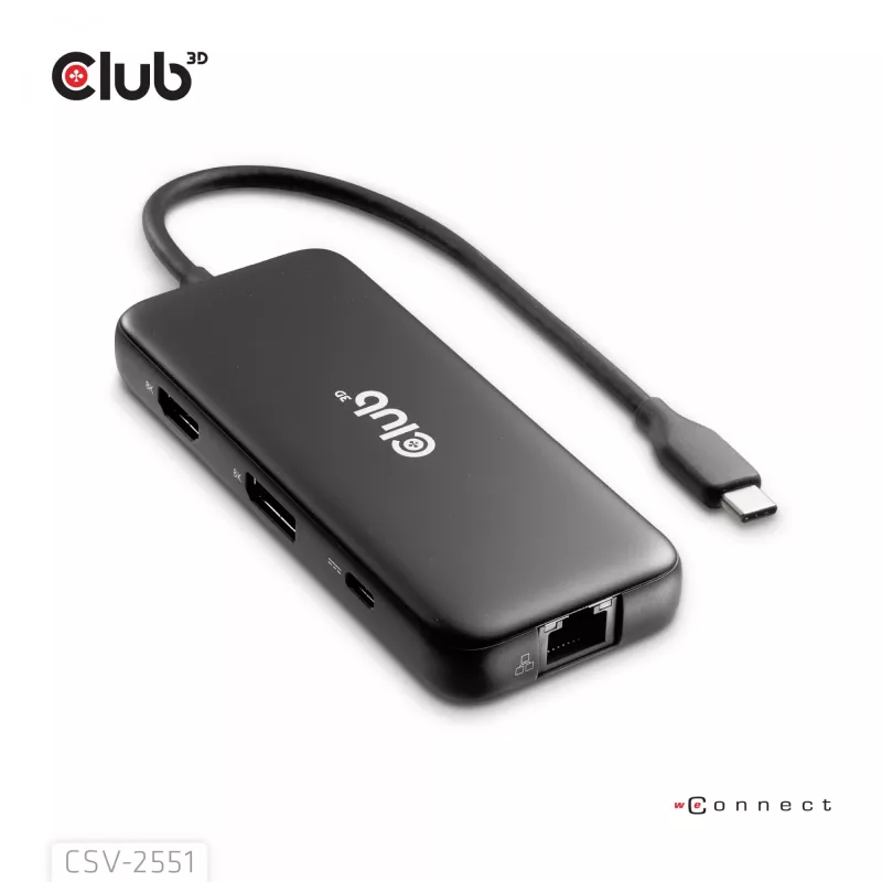 Dock portátil CLUB3D 8-1 USB Type-C® 10Gbps para HDMI™ e DisplayPort™ 8K30Hz PD máx. 100Watt