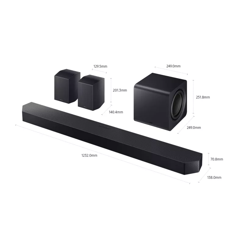 Soundbar Samsung HW-Q990F 11.1.4 canais, 756 W, preto, subwoofer sem fios, HDMI, Wi‑Fi