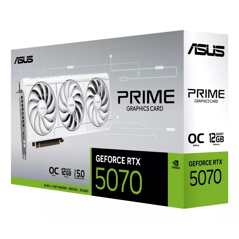 Placa gráfica ASUS GeForce RTX 5070 12 GB GDDR7, PCIe 5.0, 192-Bit, branco, 3 ventoinhas