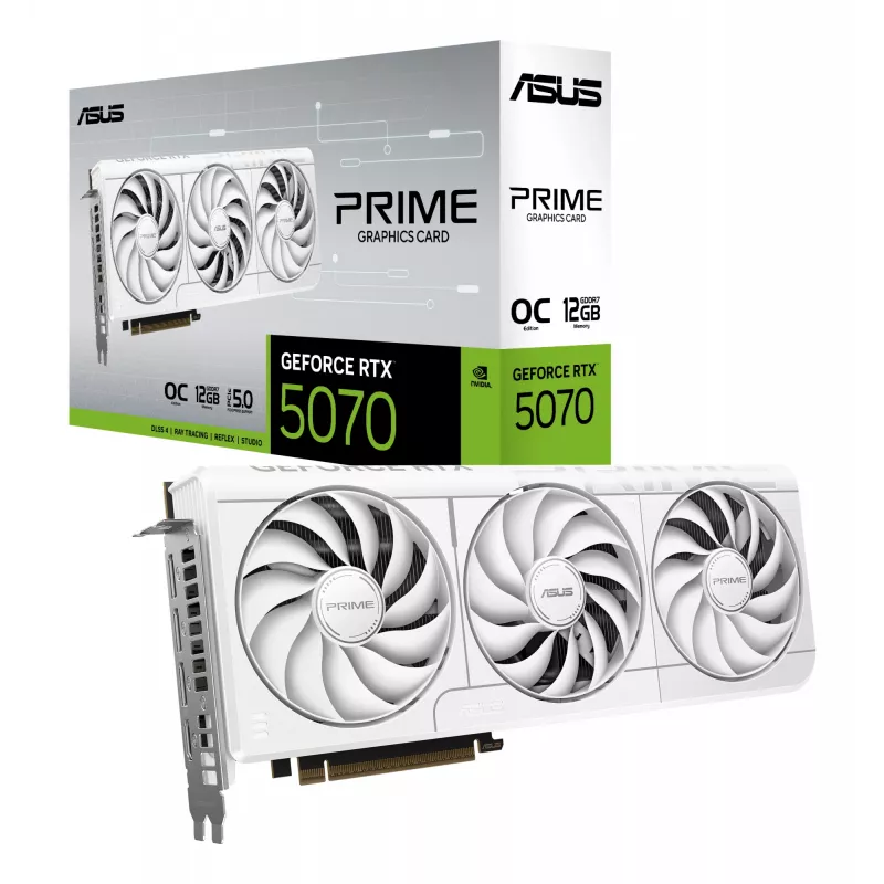 Placa gráfica ASUS GeForce RTX 5070 12 GB GDDR7, PCIe 5.0, 192-Bit, branco, 3 ventoinhas