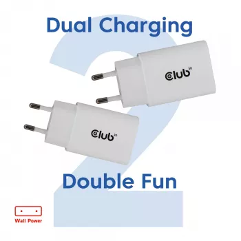 Carregador USB‑C pack de 2 CLUB3D CAC-3020, 30 W no total, branco