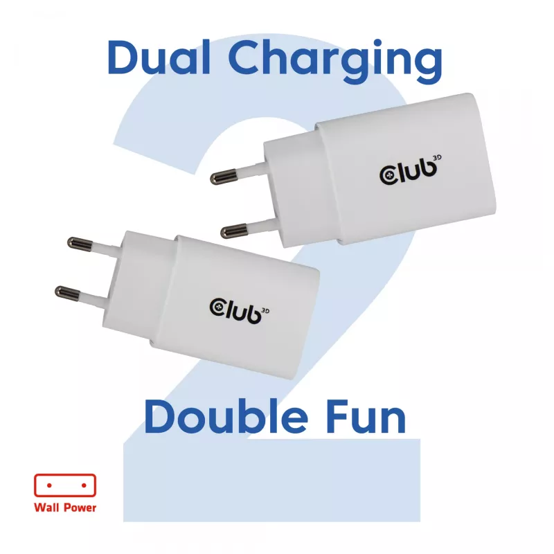 Carregador USB‑C pack de 2 CLUB3D CAC-3020, 30 W no total, branco