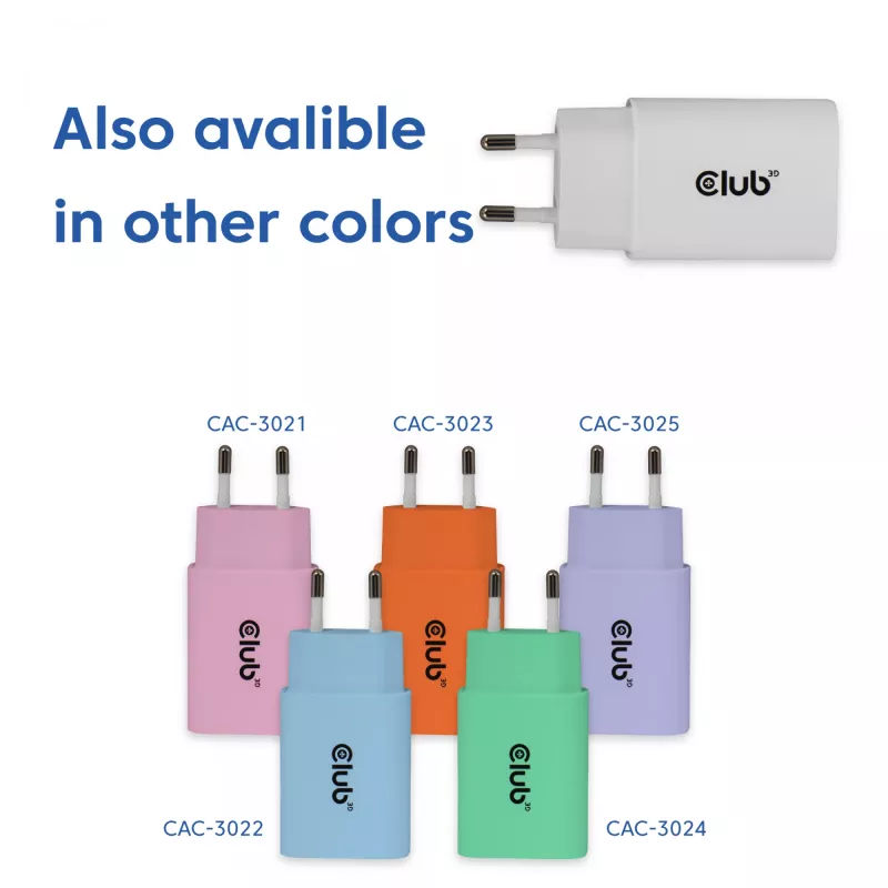 Carregador USB‑C pack de 2 CLUB3D CAC-3020, 30 W no total, branco