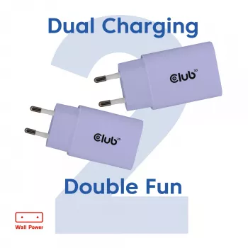 Fonte de alimentação club 3d carregador USB-C 30W pack de 2 compacto para telemóveis e tablets