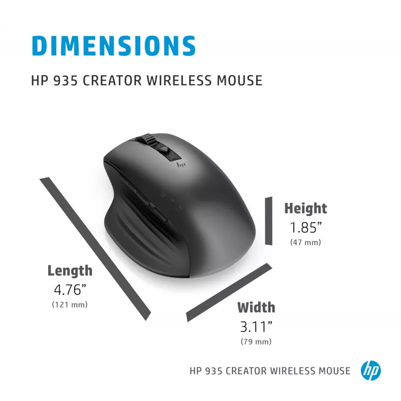 Rato sem fios HP 930 Creator, para destros, Bluetooth, 3000 DPI, prateado