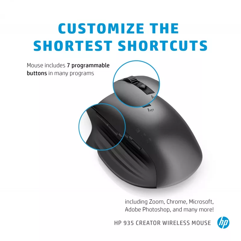 Rato sem fios HP 930 Creator, para destros, Bluetooth, 3000 DPI, prateado