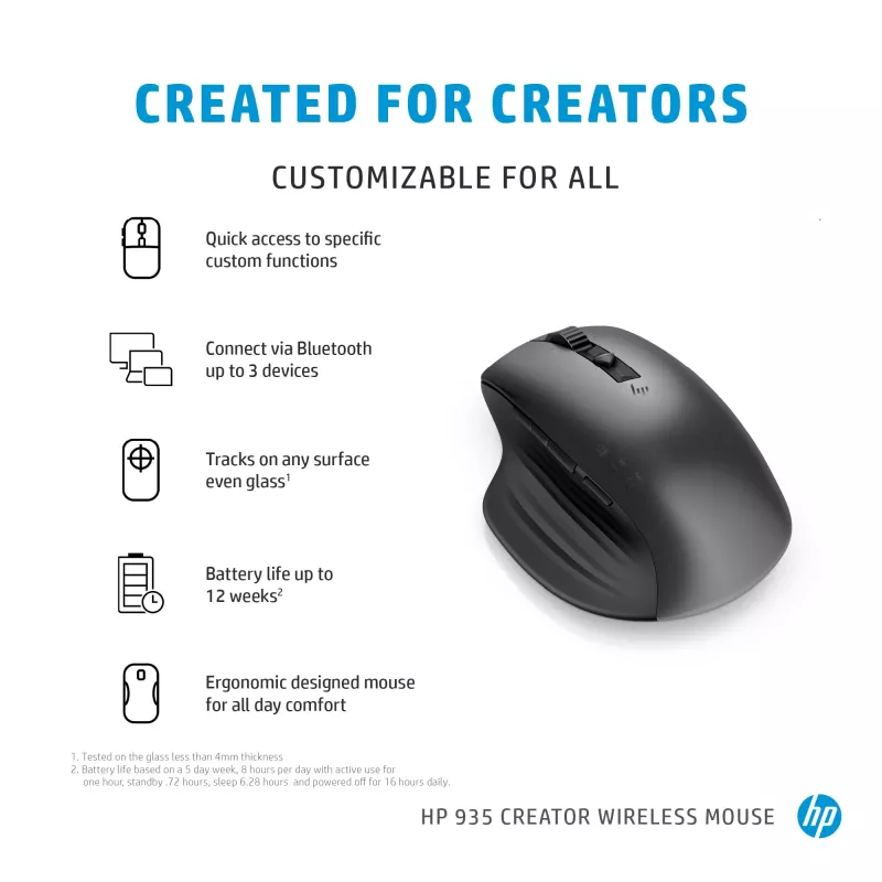 Rato sem fios HP 930 Creator, para destros, Bluetooth, 3000 DPI, prateado