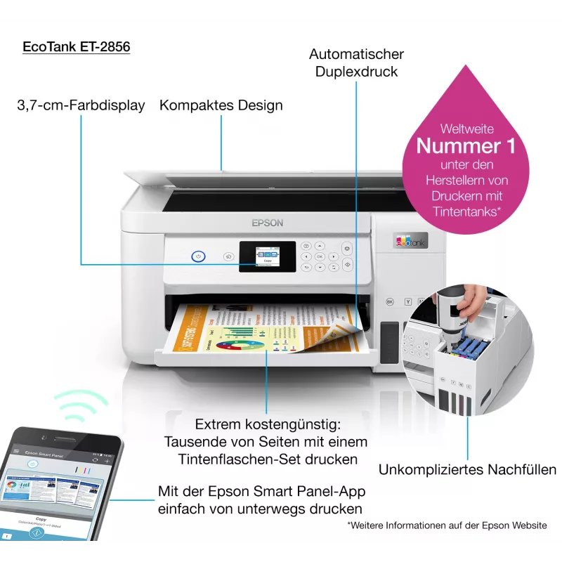 Epson EcoTank ET-2856 Jato de tinta A4 5760 x 1440 DPI 33 ppm Wi-Fi