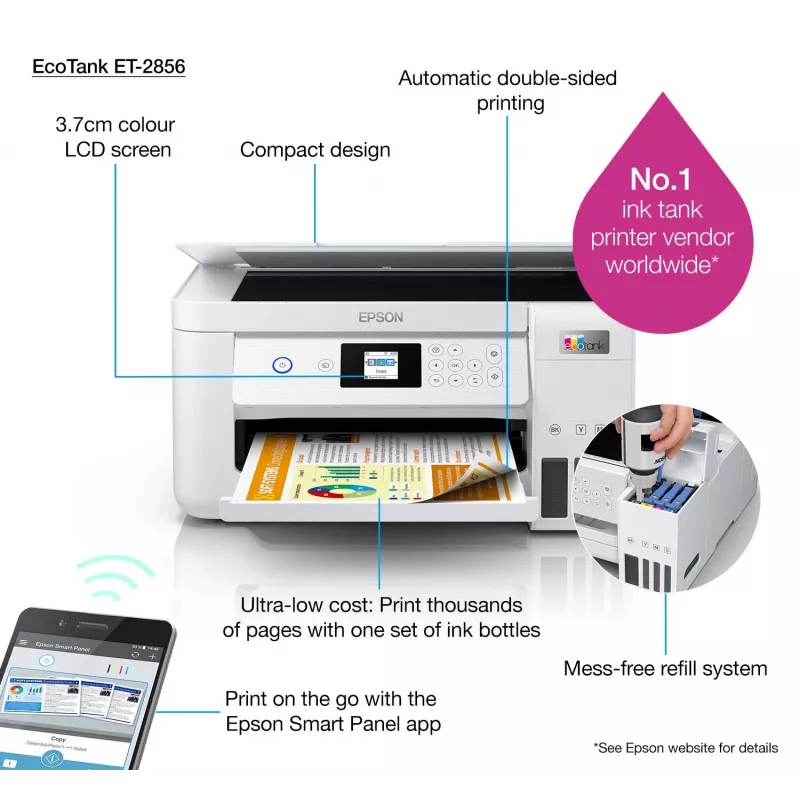 Epson EcoTank ET-2856 Jato de tinta A4 5760 x 1440 DPI 33 ppm Wi-Fi
