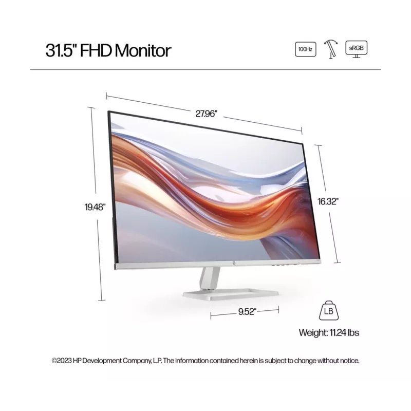 Monitor HP Series 5 FHD 532sf de 31,5 polegadas, painel VA 1920×1080, 100 Hz, 300 cd/m², contraste 3000:1, HDMI×2 + VGA, inclinável, prateado