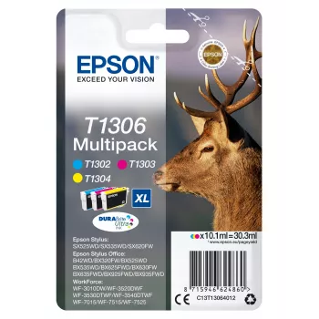 Epson Stag Multipack 3 cores T1306 tinta DURABrite Ultra, autonomia alta (XL), ciano, magenta, amarelo, tinta pigmentada, 10,1 ml, 1 unid., embalagem múltipla
