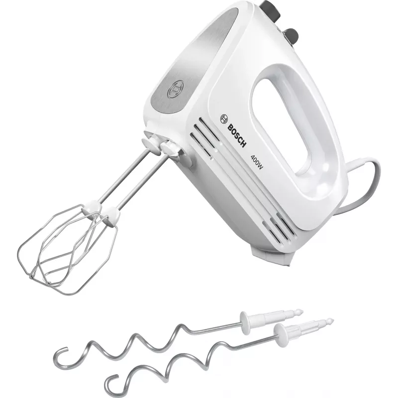 Batedeira manual Bosch MFQ24200 — 400 W, 4 velocidades, turbo, aço escovado/branco