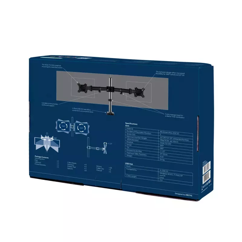 ARCTIC Z2 (Gen 3) - Braço duplo para monitor com hub USB