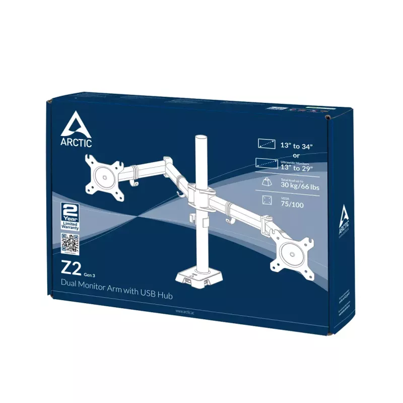 ARCTIC Z2 (Gen 3) - Braço duplo para monitor com hub USB