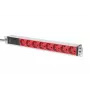 DIGITUS PDU de alumínio 1U, montável em rack, ficha 10A, 250VAC 50/60Hz, 8 tomadas CEE 7/7 vermelhas com proteção, ficha IEC C14