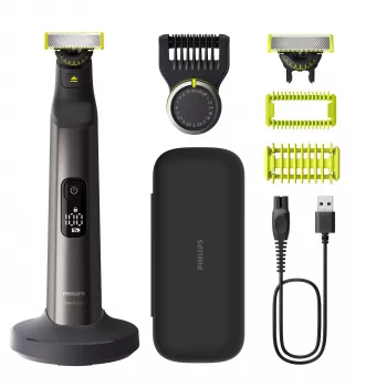Philips OneBlade Pro 360 QP6652/61 para rosto e corpo, ecrã integrado, lavável, bateria, cromado