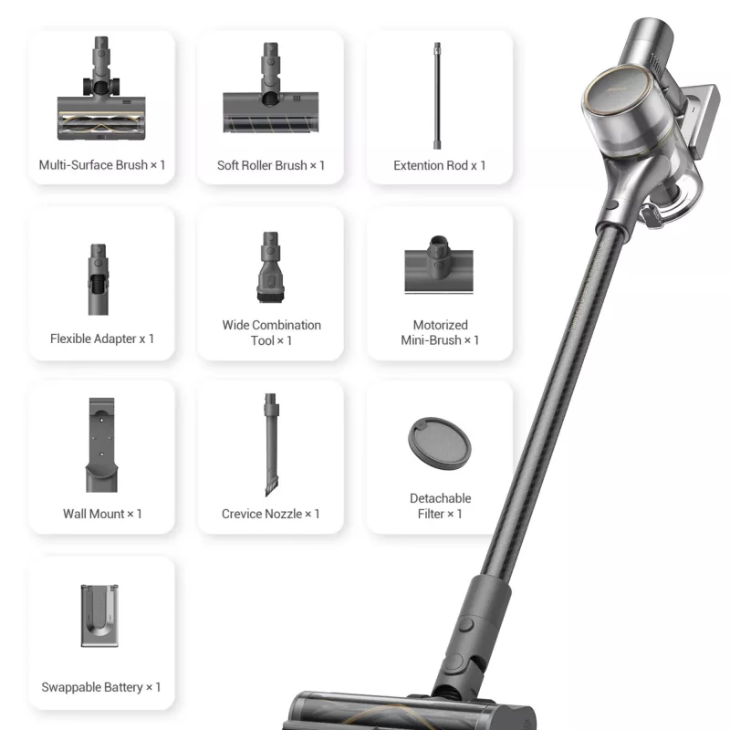 Aspirador vertical sem fios Dreame R20, aspirador vertical 2-em-1, saco, preto, 0,6 L, a seco, filtragem