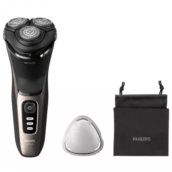 Máquina de barbear elétrica Philips 3000 Series S3242/12 — sistema rotativo de 3 cabeças, barbear a seco e molhado, 60 min. de autonomia, iões de lítio