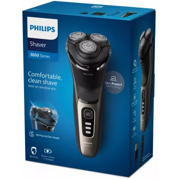 Máquina de barbear elétrica Philips 3000 Series S3242/12 — sistema rotativo de 3 cabeças, barbear a seco e molhado, 60 min. de autonomia, iões de lítio