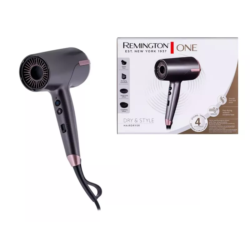 Secador de cabelo Remington D6077 2000 W, função de iões, jato frio, difusor, 3 níveis de temperatura, cinzento/bronze