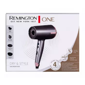 Secador de cabelo Remington D6077 2000 W, função de iões, jato frio, difusor, 3 níveis de temperatura, cinzento/bronze