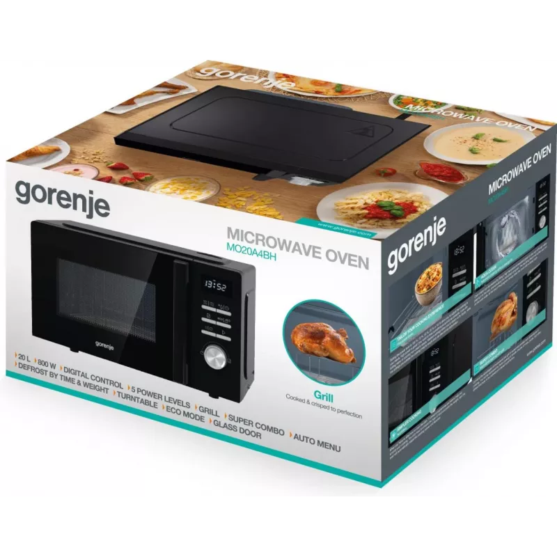Micro-ondas combinado Gorenje MO20A4BH — 20 L, 800 W, preto, 5 níveis de potência