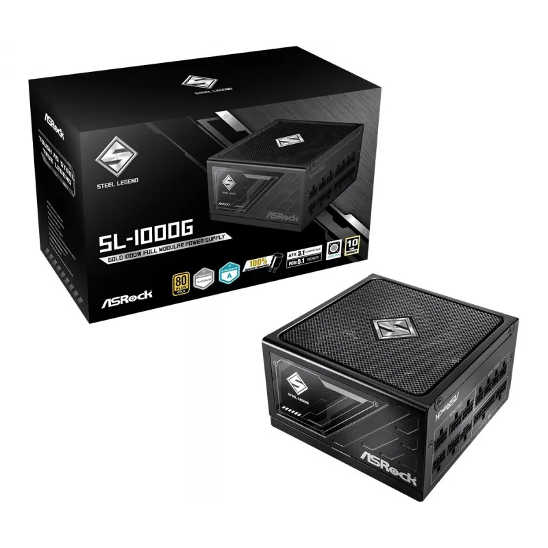 Fonte de alimentação ASROCK SL-1000G Steel Legend 1000 W 20+4-Pin ATX 80 PLUS Gold preto