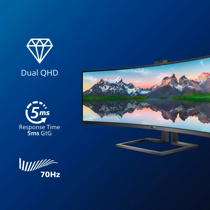 Philips P Line 32:9 SuperWide Curved Ecrã LCD 499P9H/00, 124 cm (48,8 polegadas), 5120 x 1440 píxeis, UltraWide Dual Quad HD, LCD, 5 ms, preto