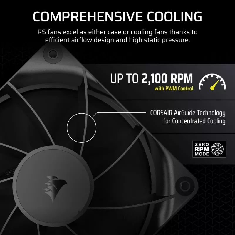 Corsair RS120 CO-9050188-WW ventoinha de caixa PWM, 120 mm, preta