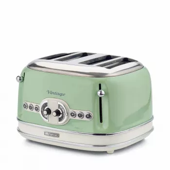 Ariete 156 Torradeira Vintage 4 fatias, 1600 Watt, 6 níveis de tostagem, aço inoxidável lacado em verde pastel, sem cestos para sandes. verde