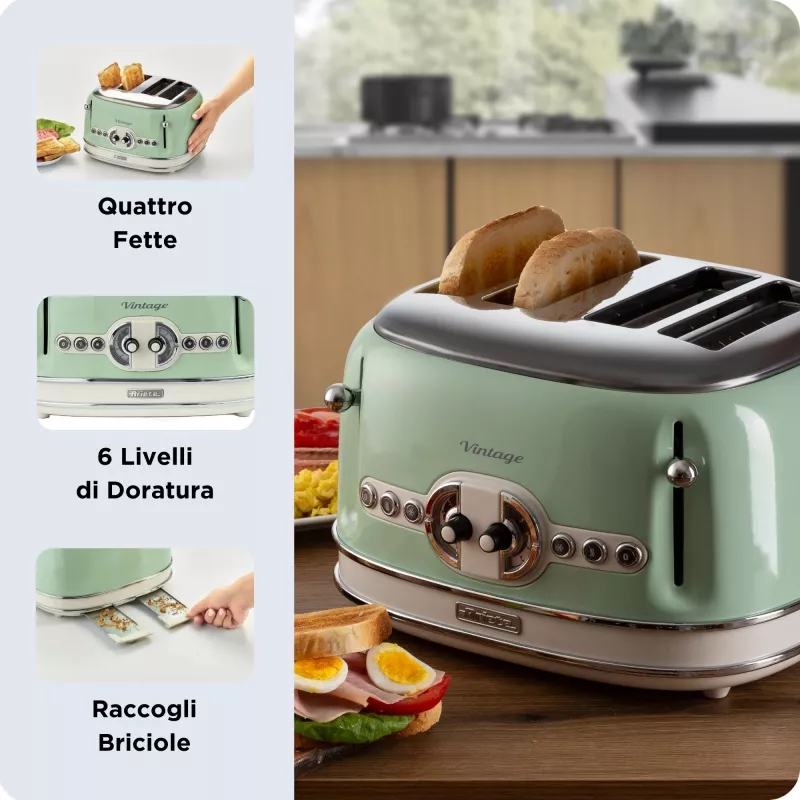 Ariete Vintage 156 torradeira de 4 fatias, 1600 W, verde-claro