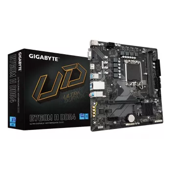 GIGABYTE B760M H DDR4 Motherboard - Suporta processadores Intel Core de 14.ª geração, 6+1+1 fases Digital VRM, até 3200MHz DDR4 (OC), 2xPCIe 4.0 M.2, GbE LAN, USB 3.2 Gen1