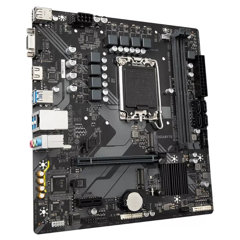 GIGABYTE B760M H DDR4 Motherboard - Suporta processadores Intel Core de 14.ª geração, 6+1+1 fases Digital VRM, até 3200MHz DDR4 (OC), 2xPCIe 4.0 M.2, GbE LAN, USB 3.2 Gen1