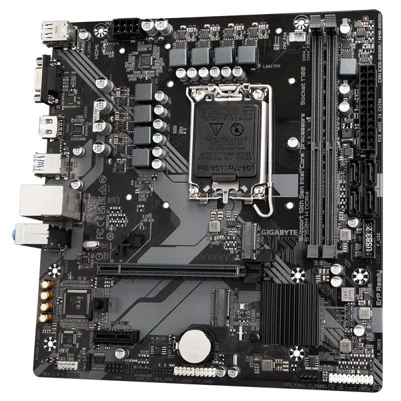 GIGABYTE B760M H DDR4 Motherboard - Suporta processadores Intel Core de 14.ª geração, 6+1+1 fases Digital VRM, até 3200MHz DDR4 (OC), 2xPCIe 4.0 M.2, GbE LAN, USB 3.2 Gen1