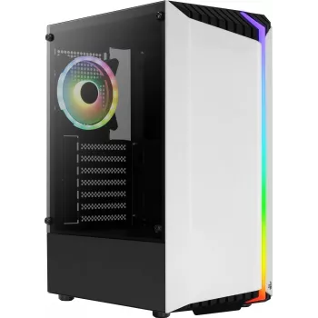 Caixa de PC AEROCOOL Bionic Midi Tower branca — ATX, vidro temperado, 2 compartimentos de 3,5 polegadas, 6 de 2,5 polegadas, GPU de 297 mm, LED azul